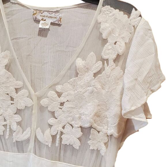 Band of Gypsies Maxi Dress Size XS Embroidered Mesh + cutuout Detail Soft White - Picture 5 of 7